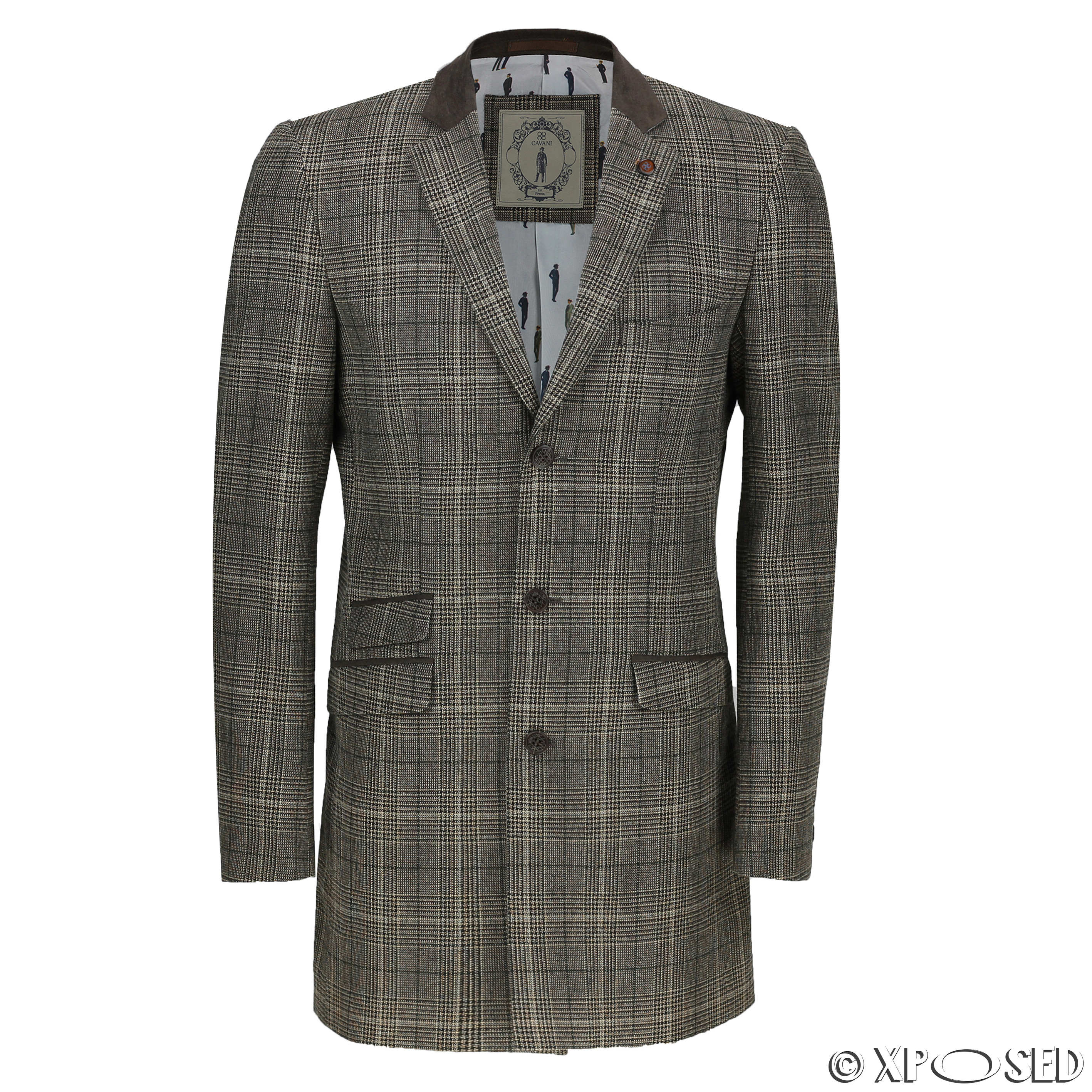 Mens Vintage Wool Mix 3/4 Long Brown Tweed Check Over Coat Smart ...